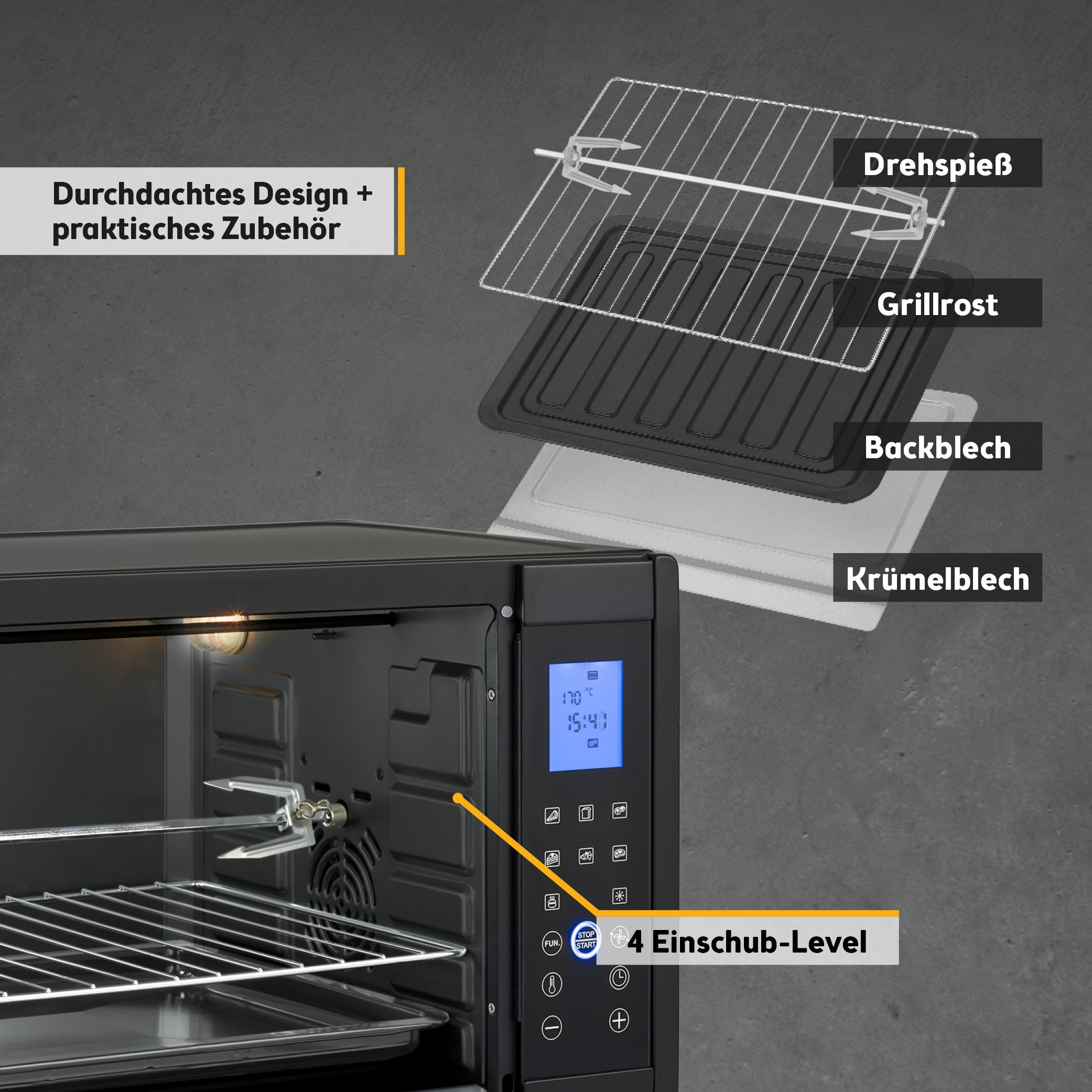 Digital Mini Oven 45 L, with Convection, Rotisserie Spit