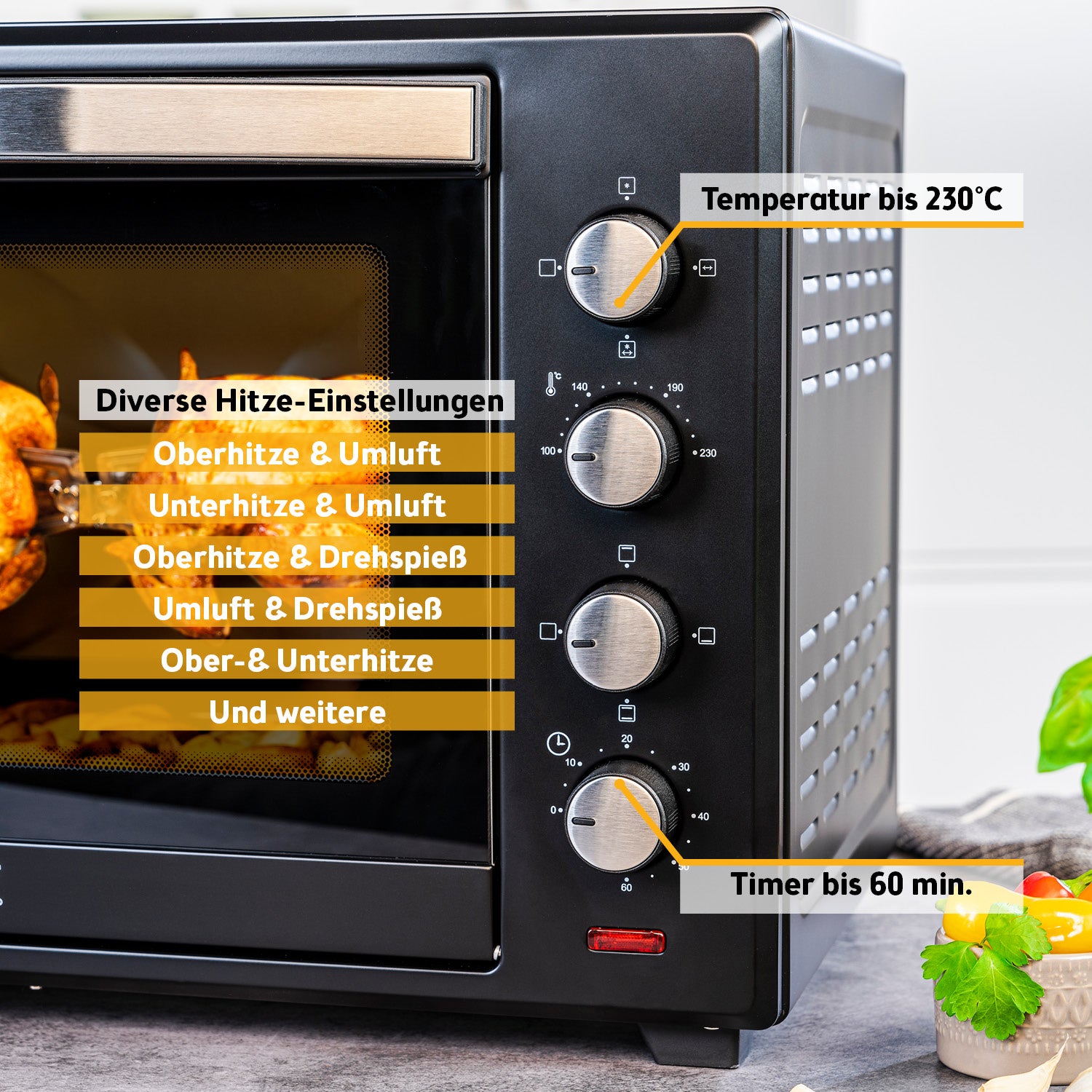 Mini Oven 60 L, with Convection, Rotisserie Spit