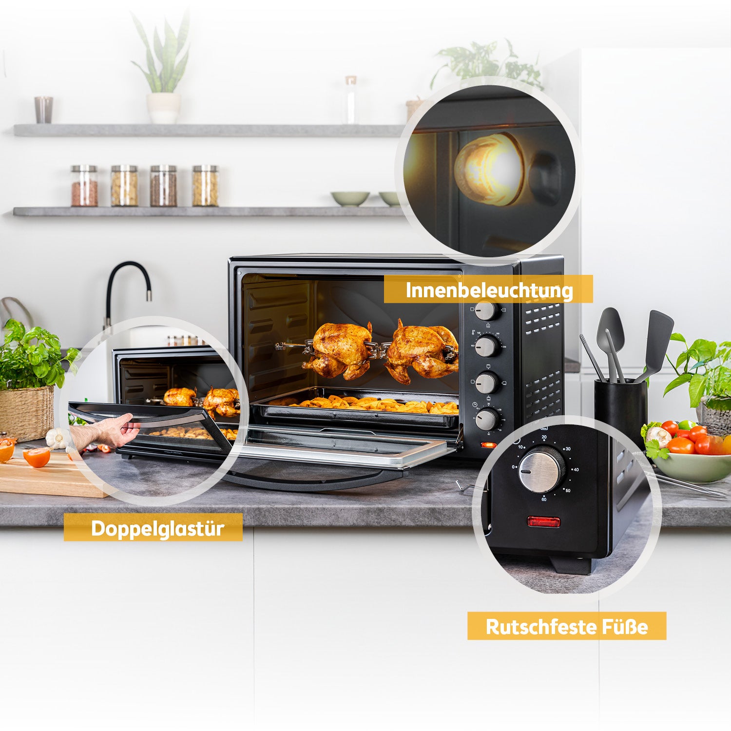 Mini Oven 60 L, with Convection, Rotisserie Spit