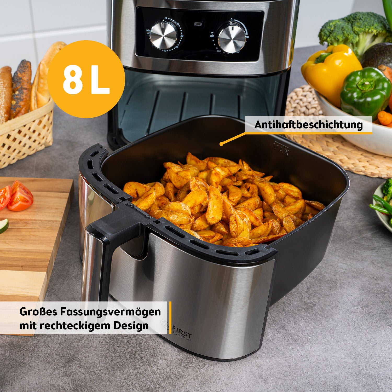 Heißluftfritteuse 8 L, mechanische Steuerung, 1700 W