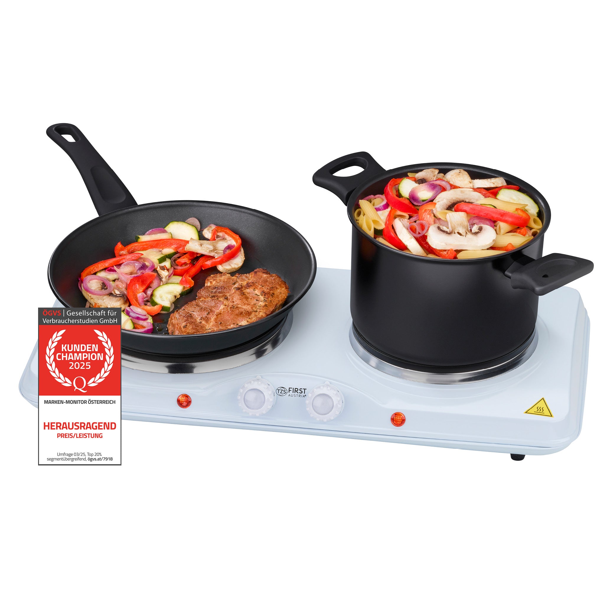 Gusseisen Doppelkochplatte 2500 W, kompakt & mobil