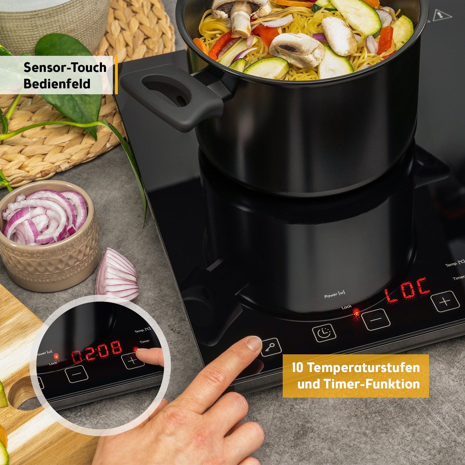 Doppel-Induktionskochplatte 3500 W, Touch-Bedienung, mit Timer