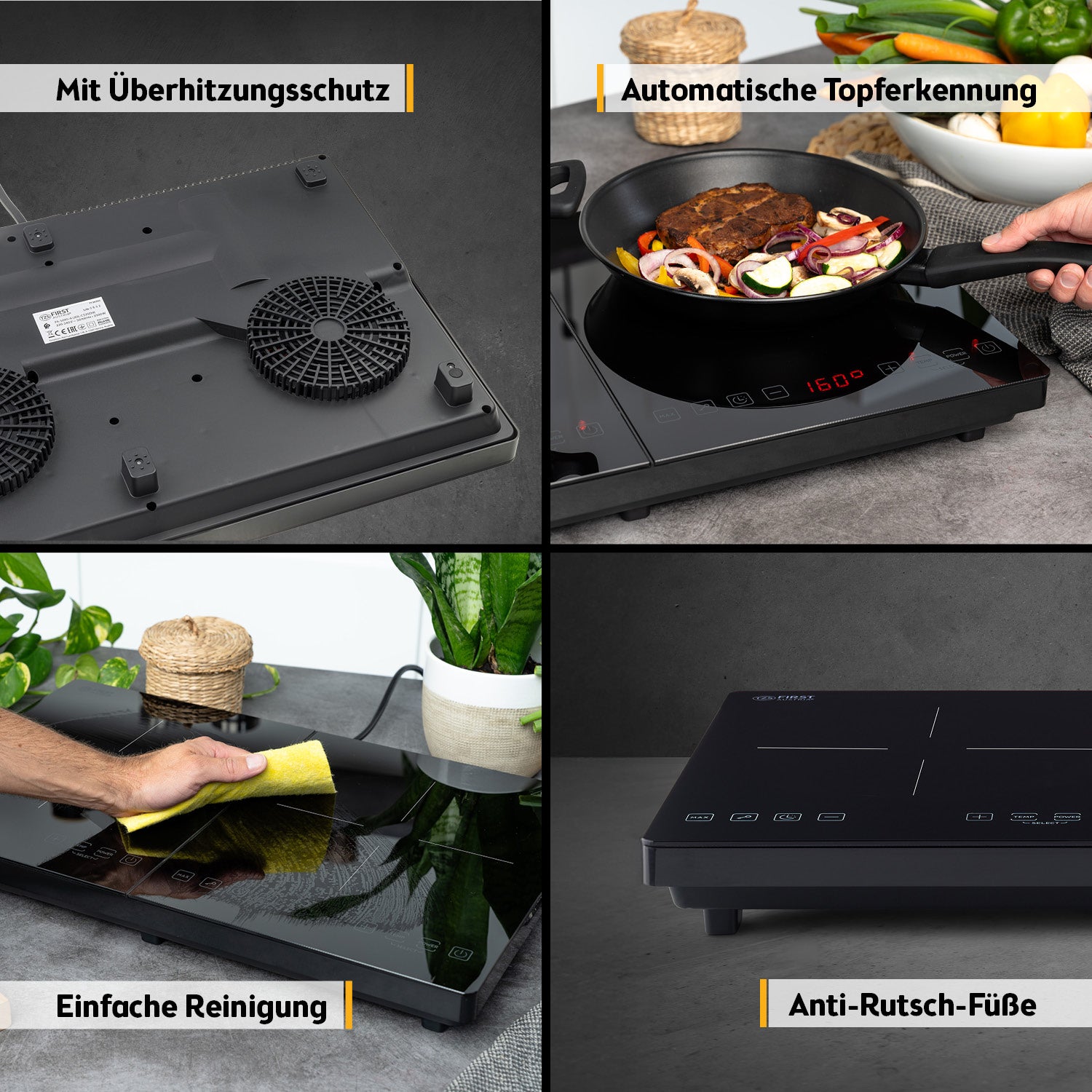 Doppel-Induktionskochplatte 3500 W, Touch-Bedienung, mit Timer