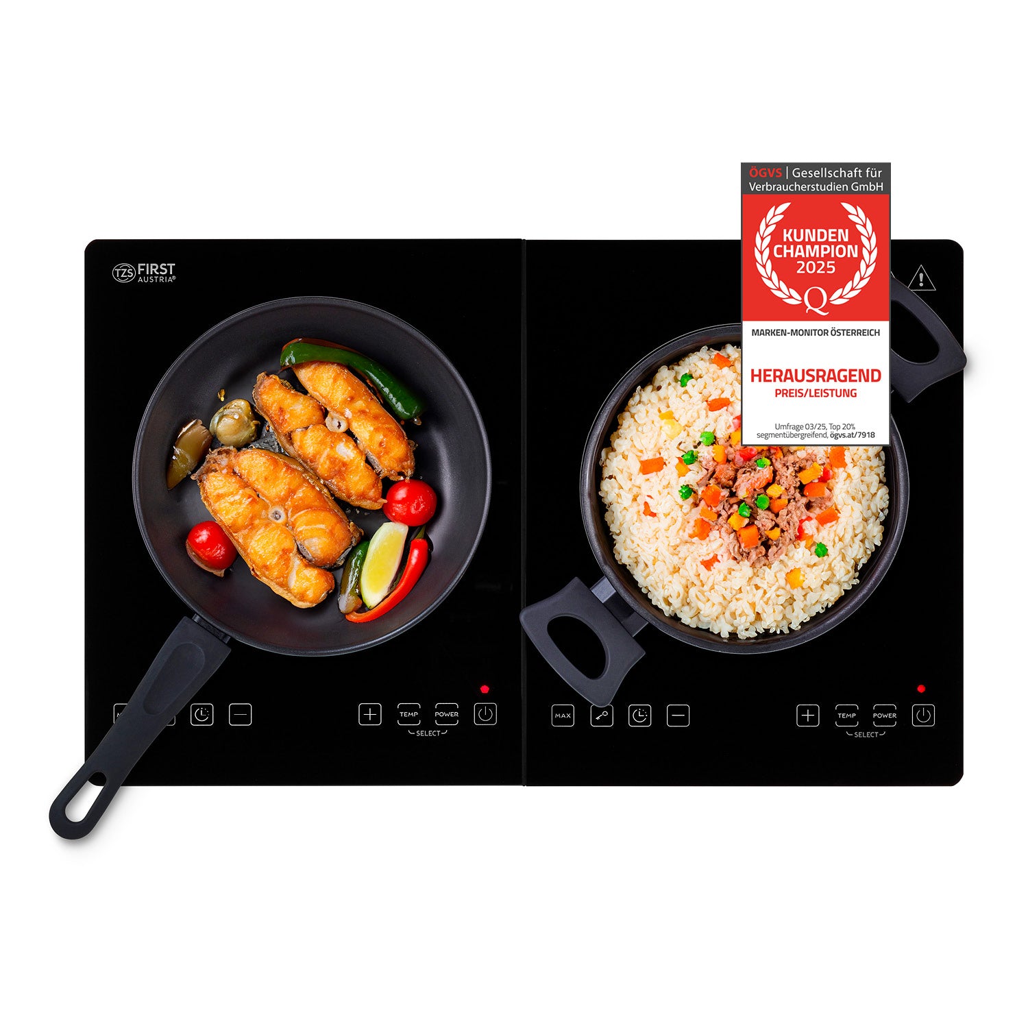 Doppel-Induktionskochplatte 3500 W, Touch-Bedienung, mit Timer