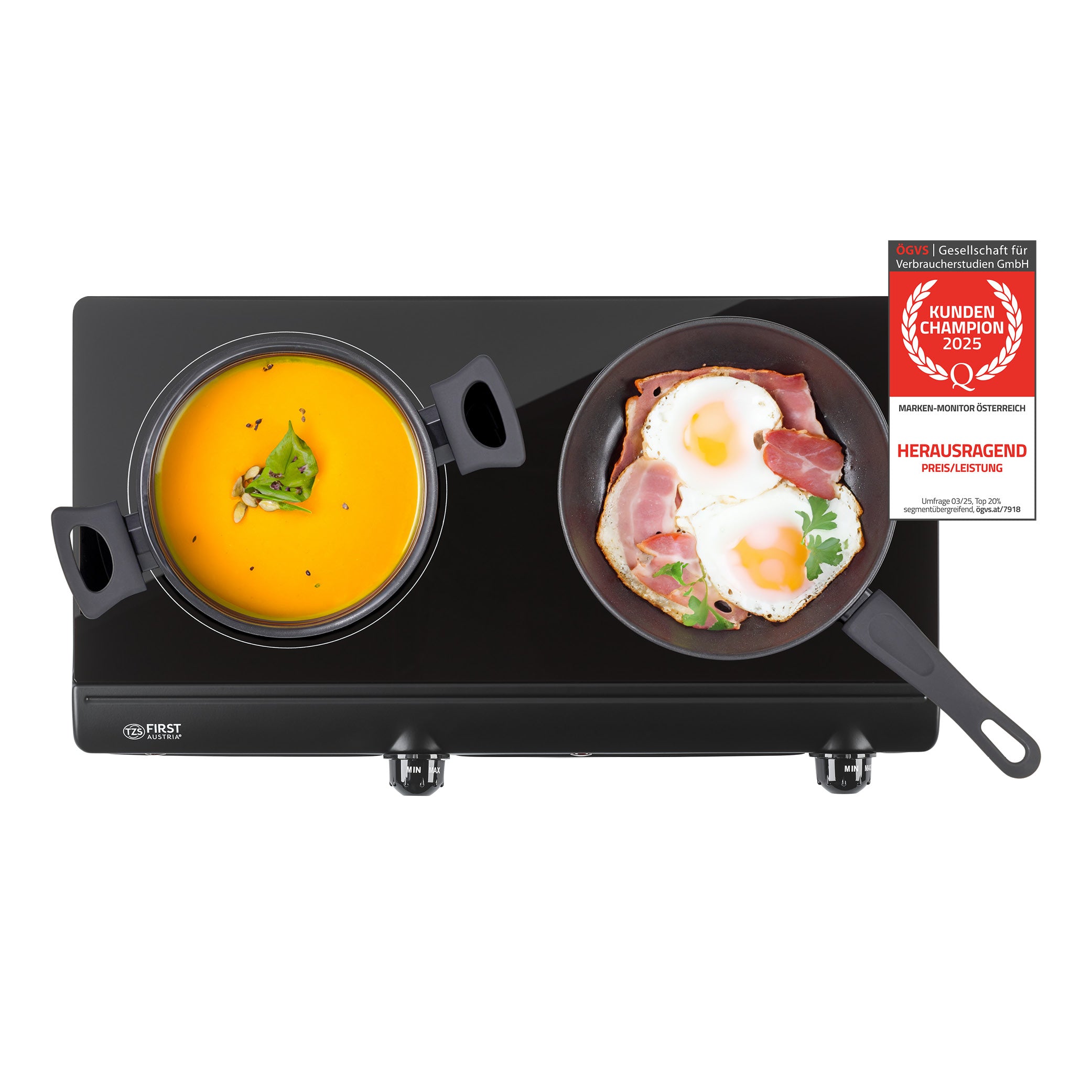 Double Infrared Hotplate 2500 W, 2 Glass Ceramic Zones, Stepless Thermostat