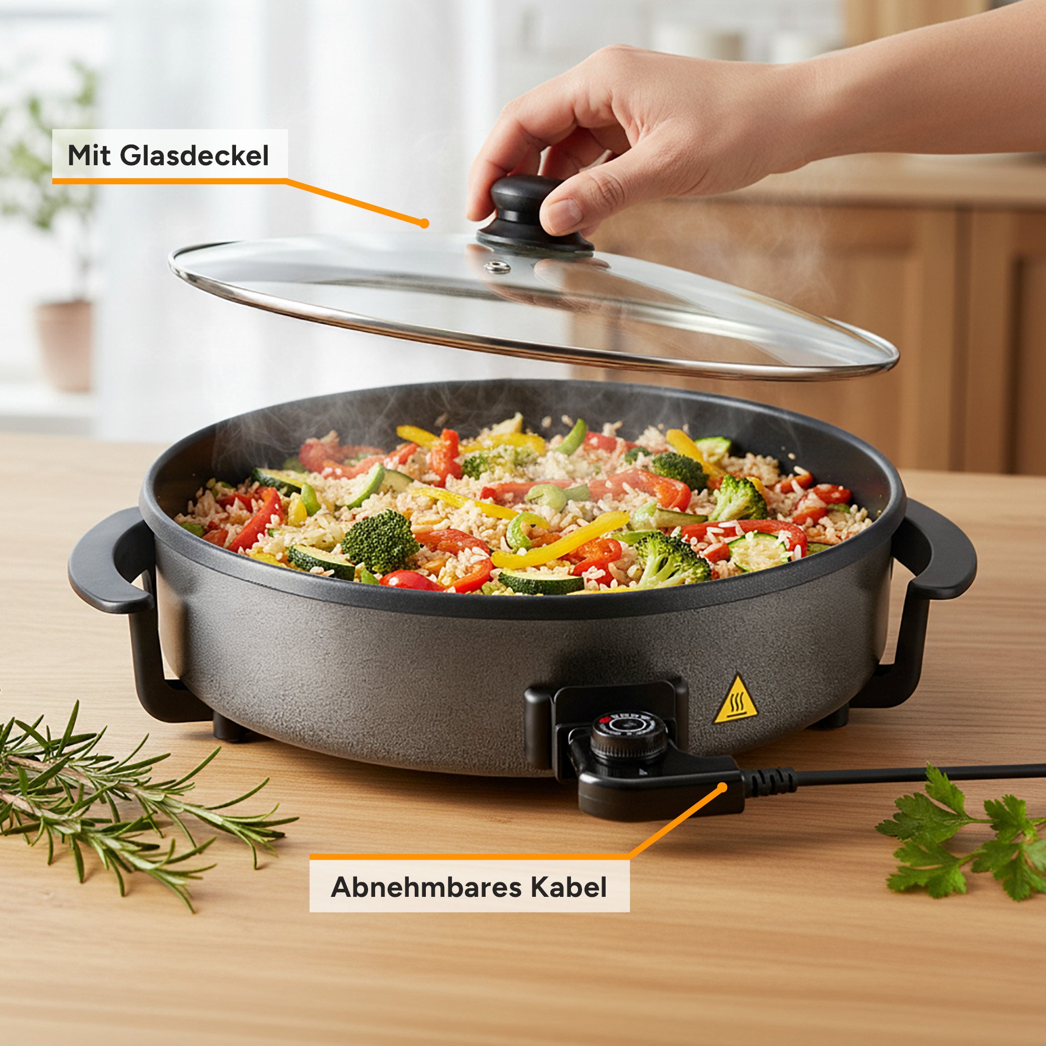 Electric Multi Pan 40 cm, Non-Stick Coated, incl. Glass Lid