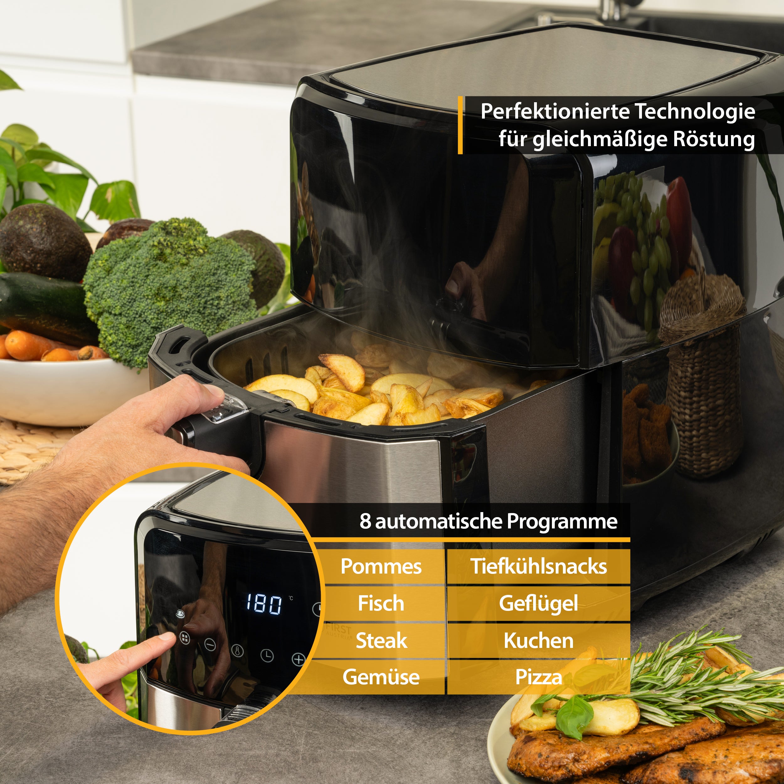 Heißluftfritteuse 5 L, 8 Programme, mit Startverzögerung