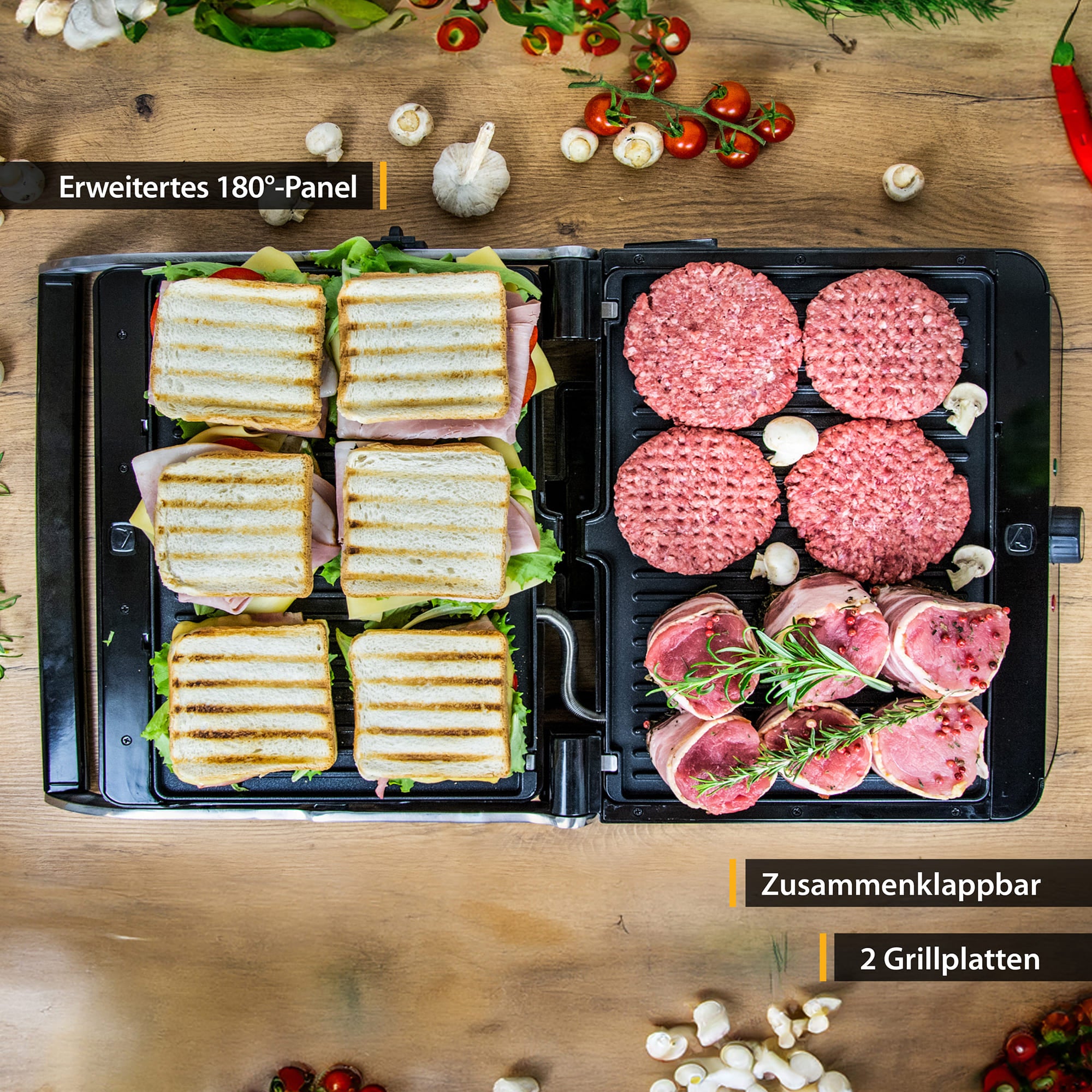 Table grill 1800 W, non-stick, 180° foldable