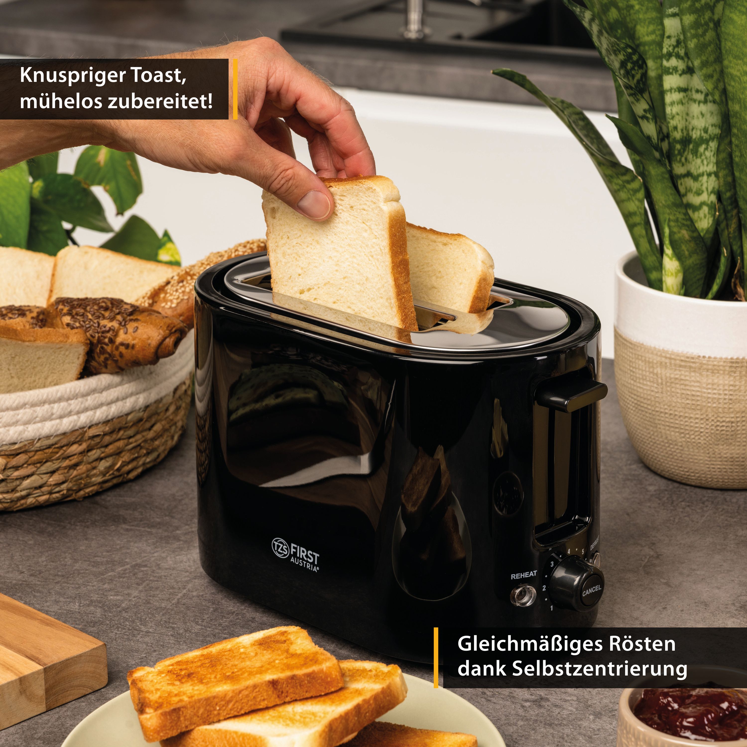 Toaster 2 Slices, with Bun Warmer, 7 Browning Levels