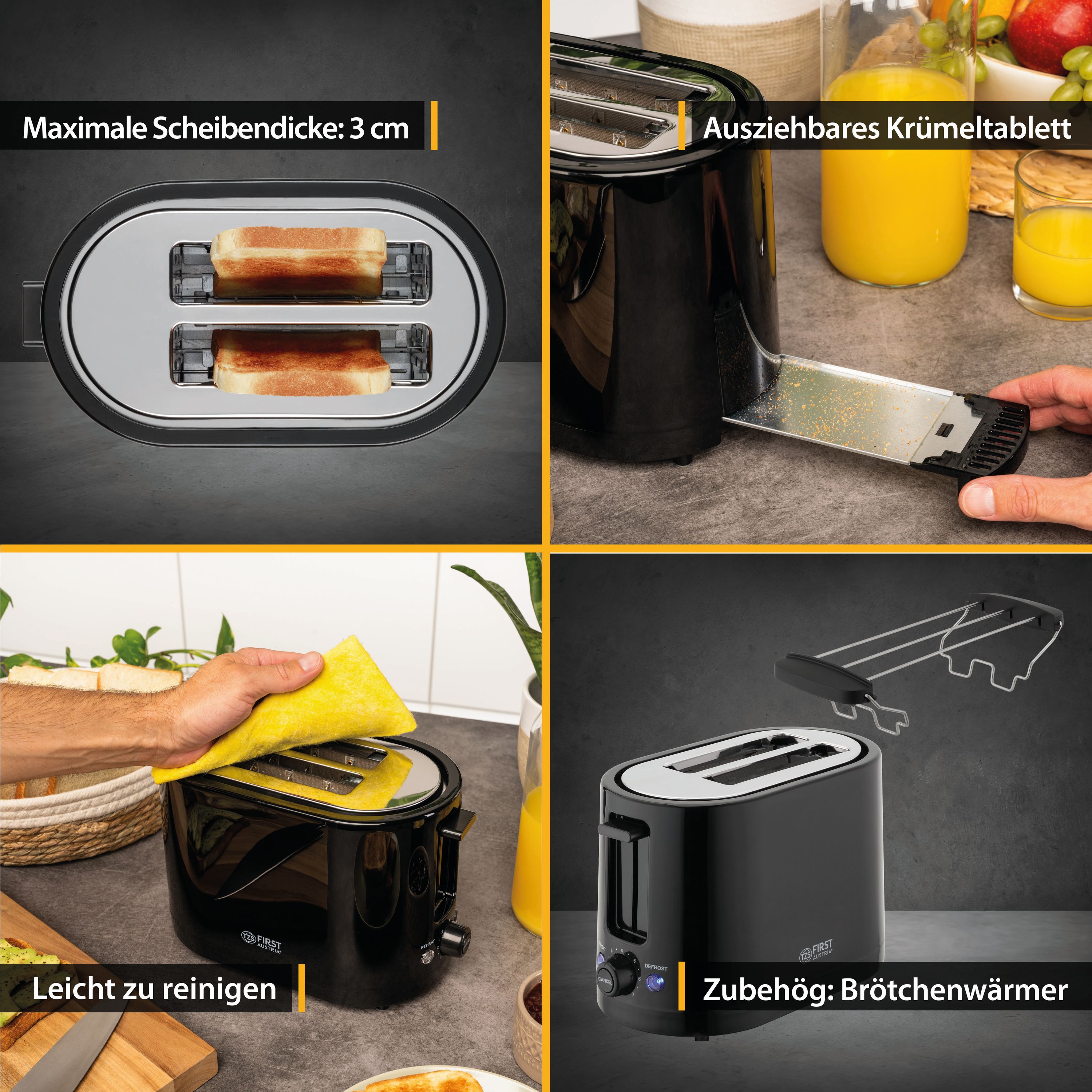 Toaster 2 Slices, with Bun Warmer, 7 Browning Levels