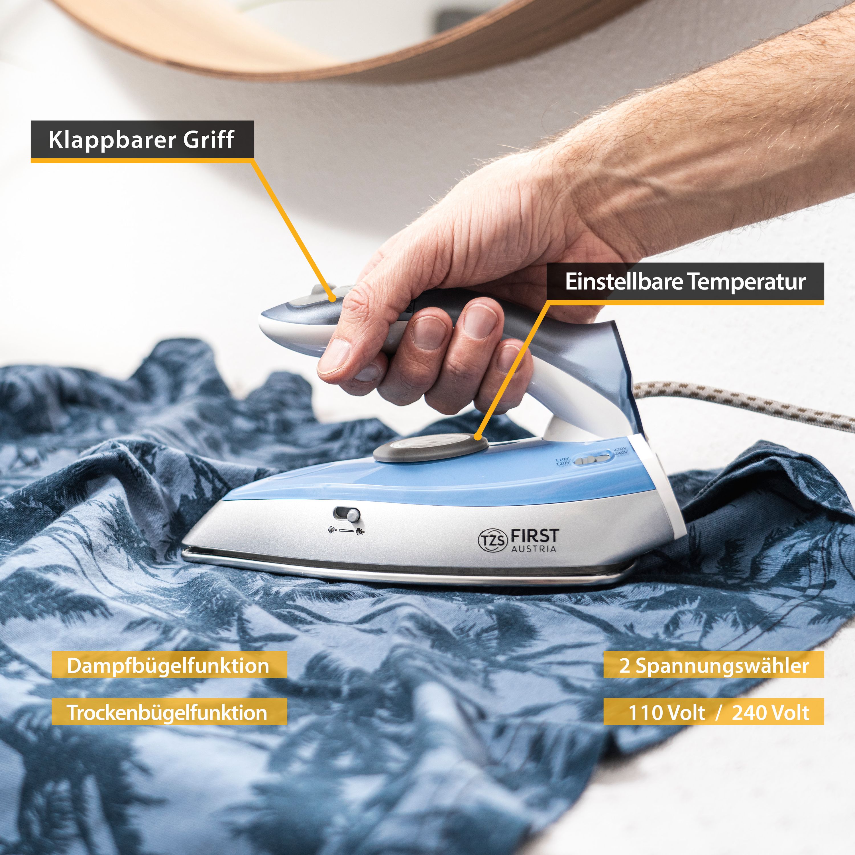Travel Iron 60 ml, Foldable Handle, Stainless Steel Soleplate