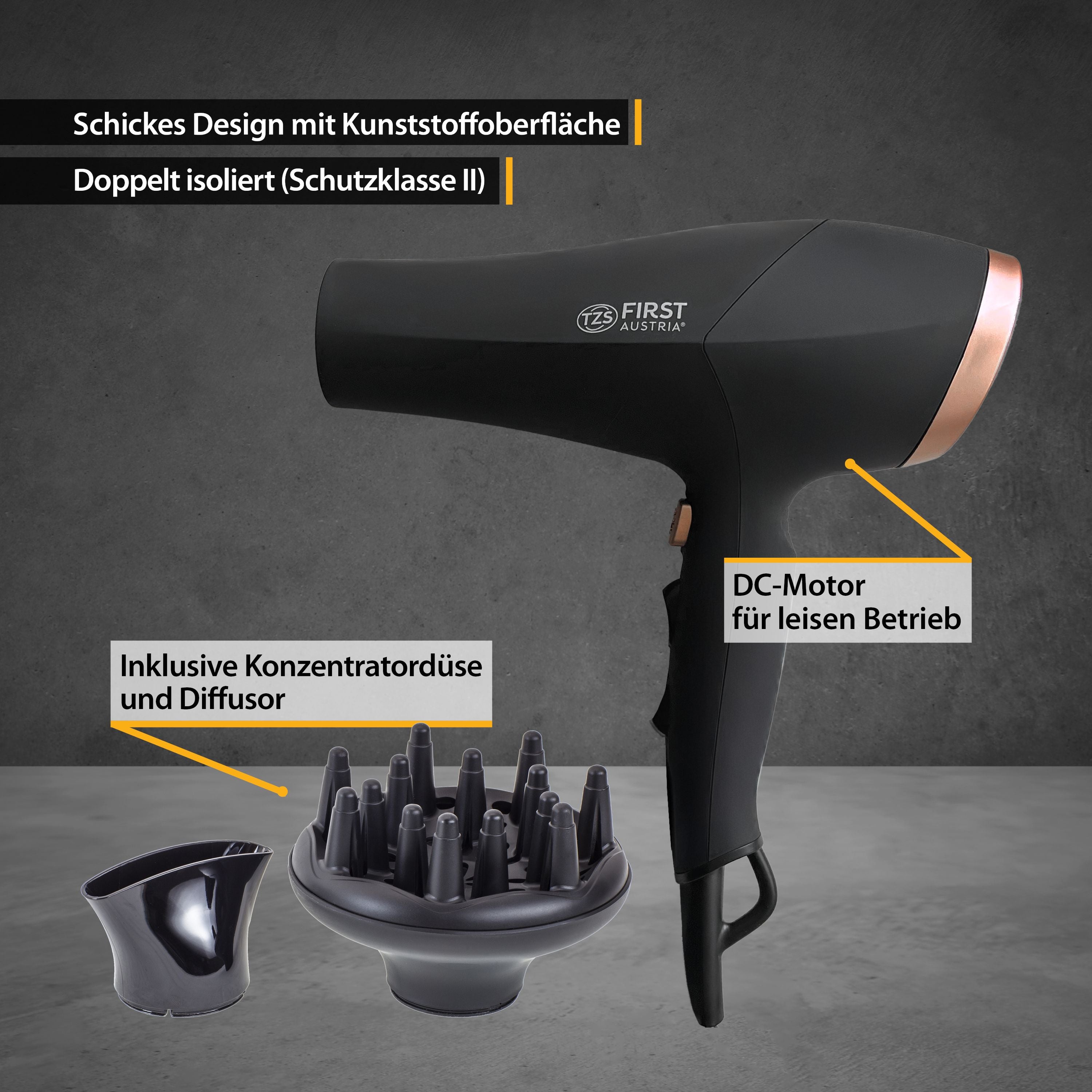 Haartrockner bis 2200 W, Ionen-Technologie, mit Diffusor