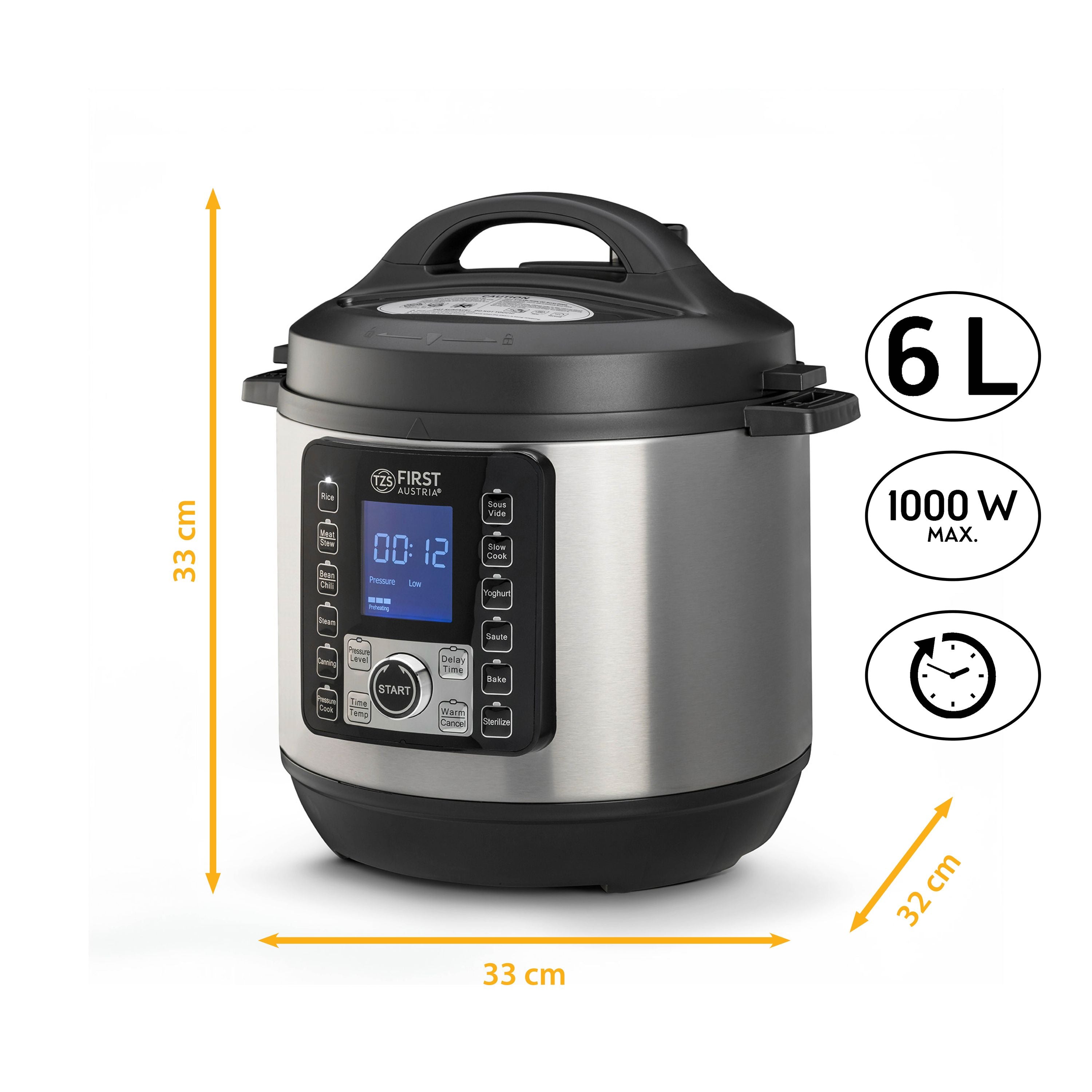 Electric Pressure Cooker 6 L, Multi Cooker, 9 Programs, Grey