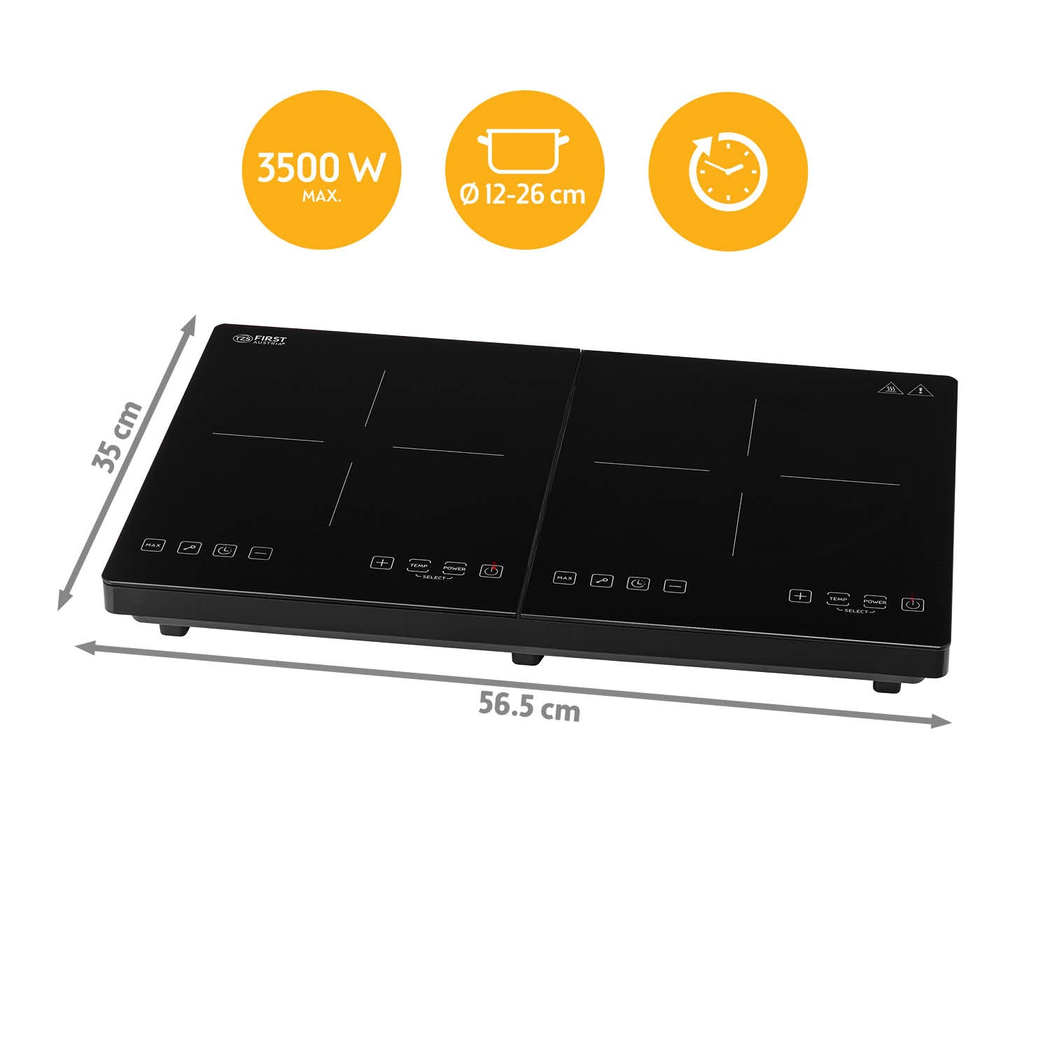 Doppel-Induktionskochplatte 3500 W, Touch-Bedienung, mit Timer