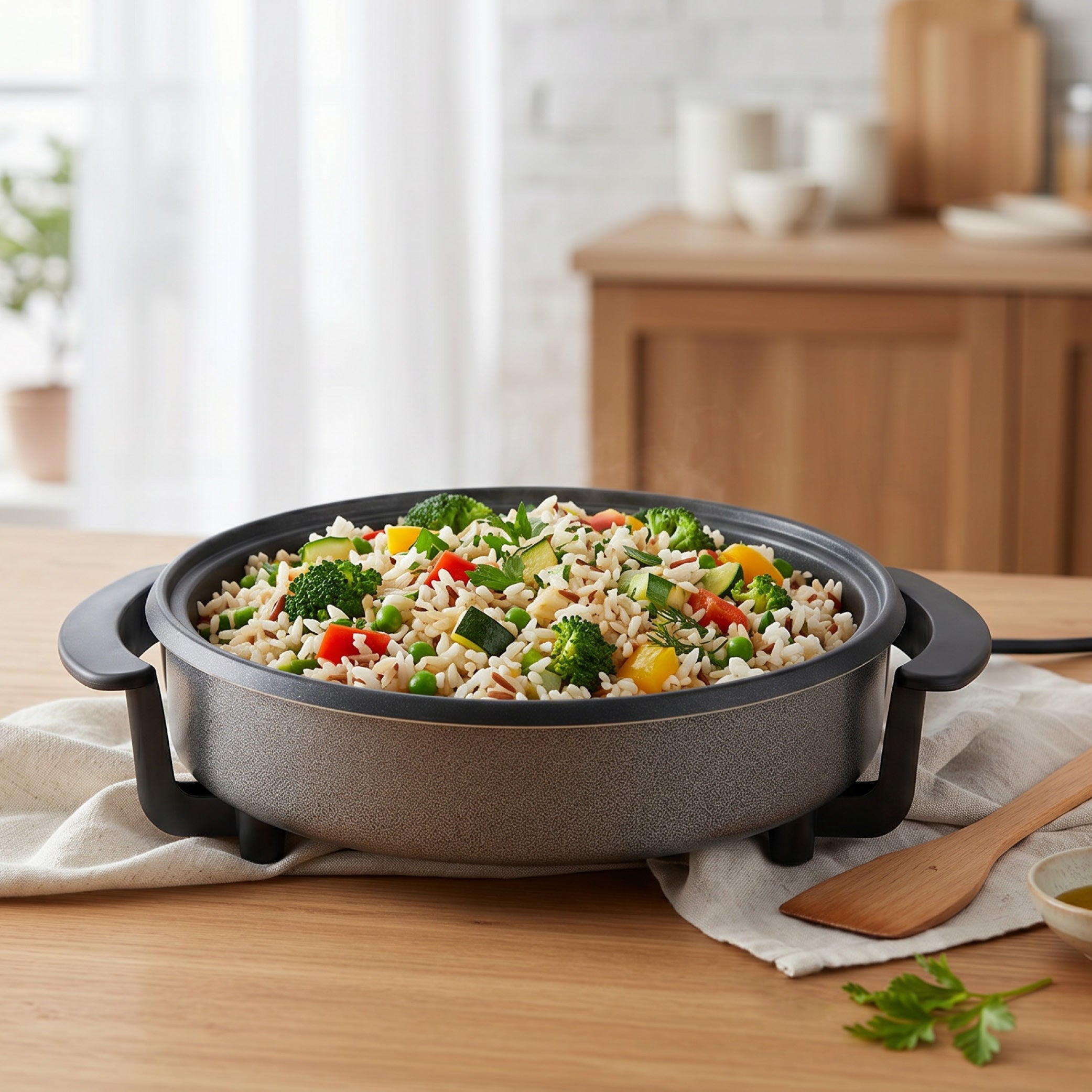 Padella Elettrica Multiuso 30cm, Rivestimento Antiaderente, incl. Coperchio in Vetro