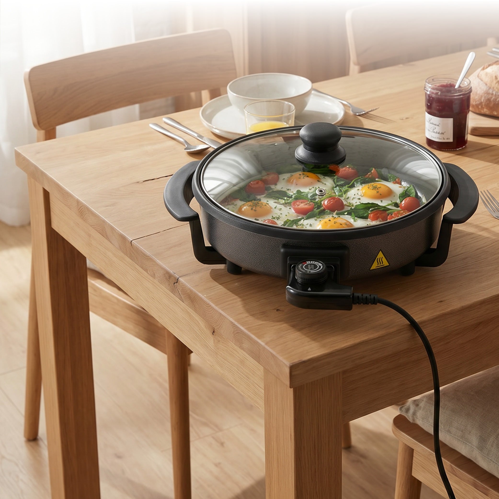 Padella Elettrica Multiuso 30cm, Rivestimento Antiaderente, incl. Coperchio in Vetro