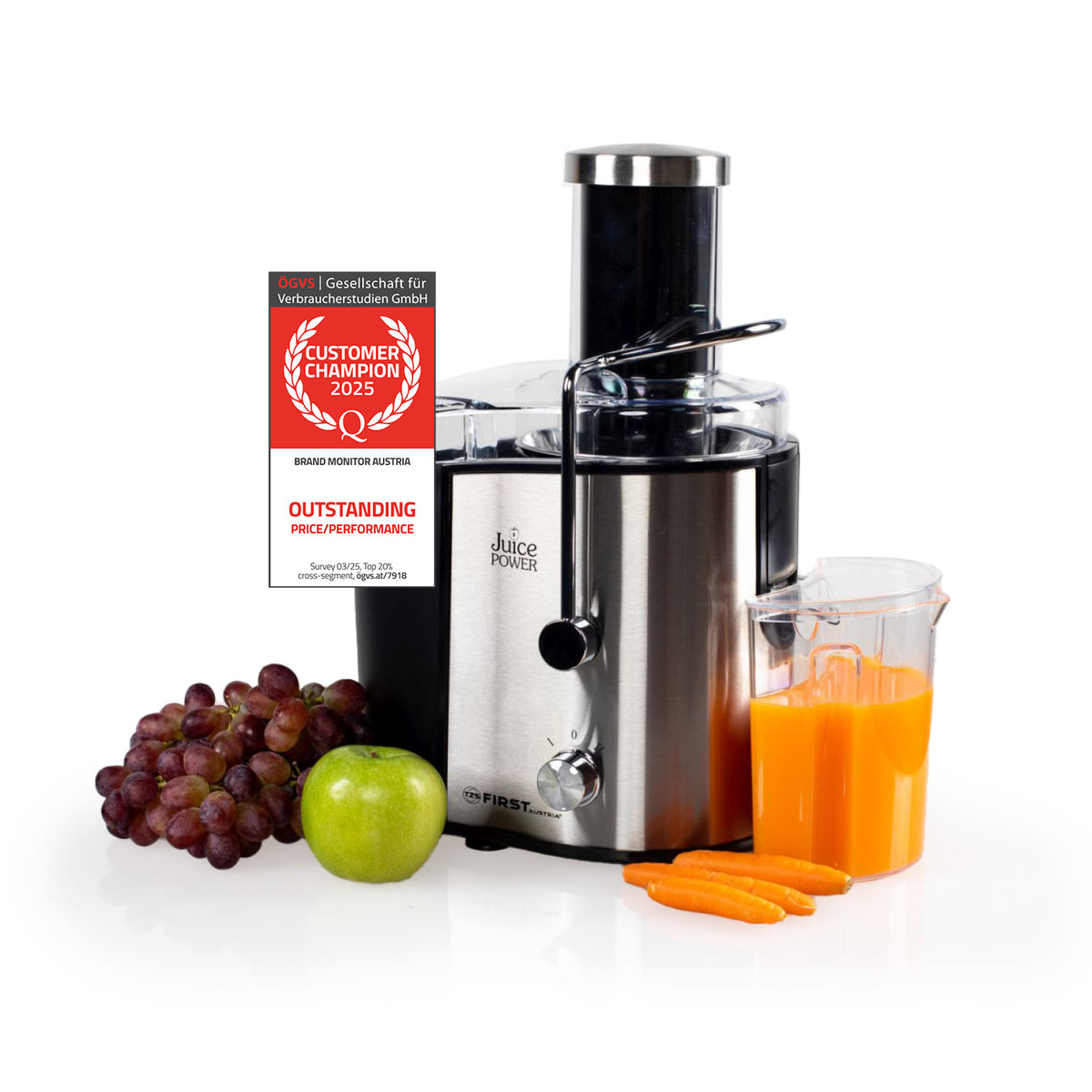 Juicer 800 W, XXL Feed Chute 75 mm, Stainless Steel