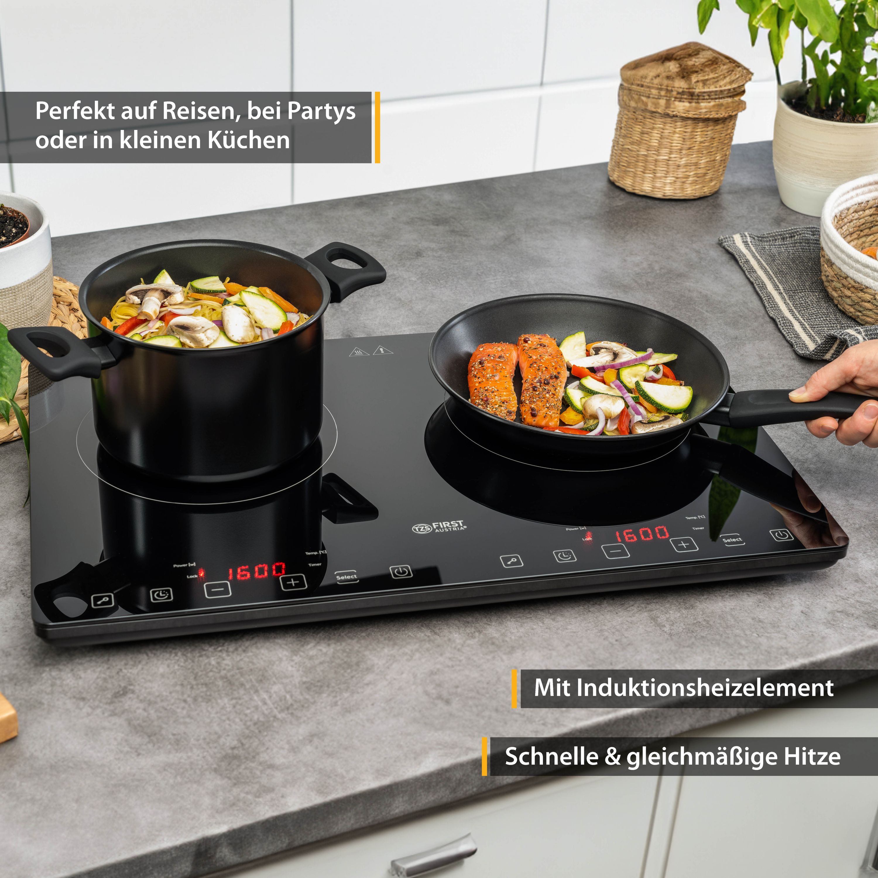 Doppel-Induktionskochplatte 3400 W, Touch-Bedienung, mit Timer